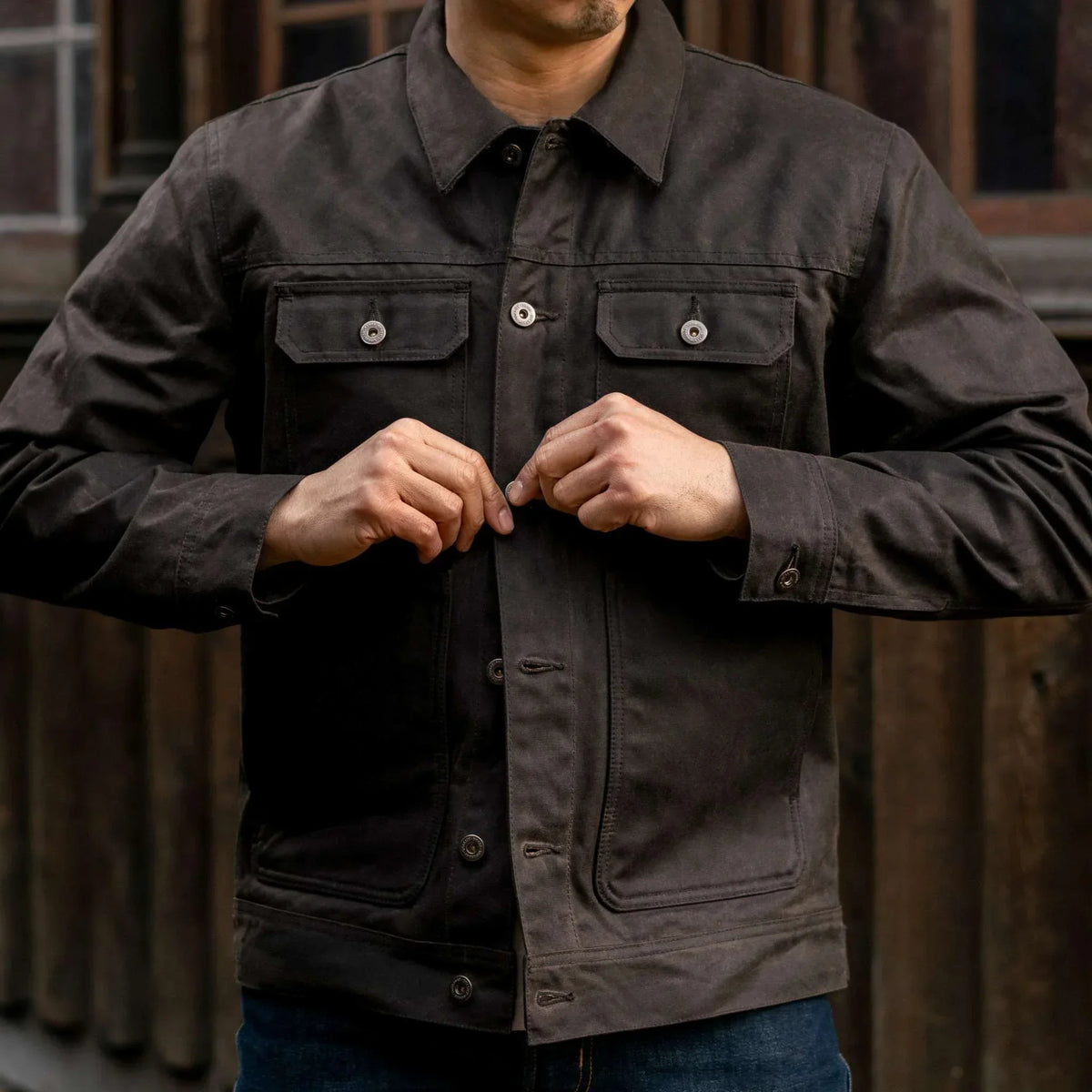 Waxed Trucker Jacket | Dark Olive