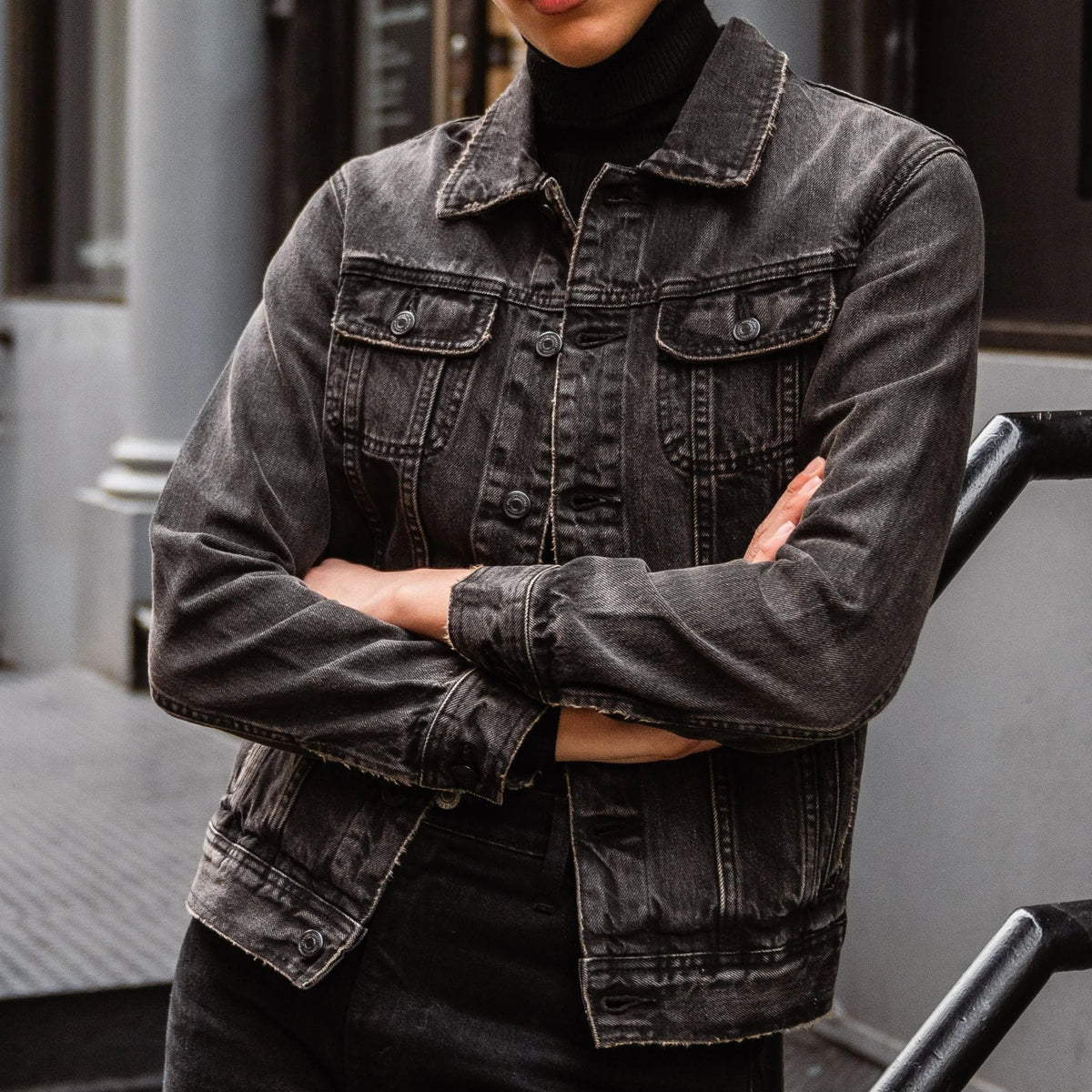 Denim Trucker Jacket | Faded Black