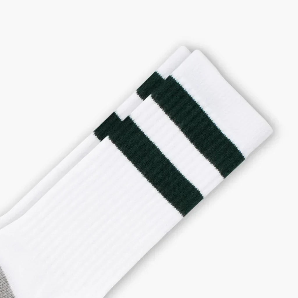 Men's Cotton Crew Sock | White x Green Stripe